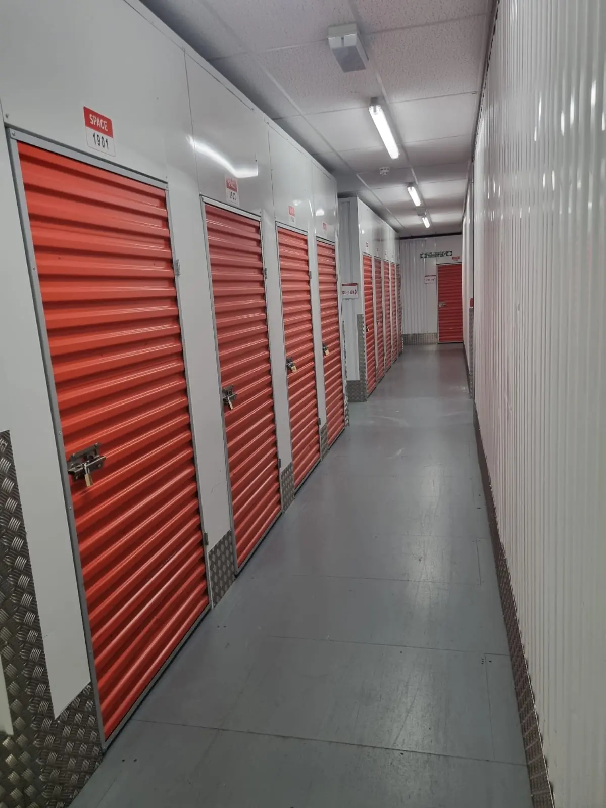 Corridor of self-storage units